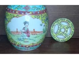 Jarrón Jaune De Porcelana China, Sellado - Imagen 5