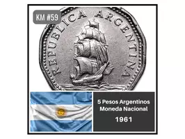 MONEDA 5 PESOS m$n - FRAGATA SARMIENTO - Año 1961