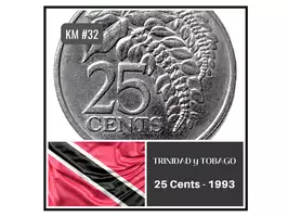 TRINIDAD y TOBAGO Moneda 25 Cents 1993 Flor Nac.